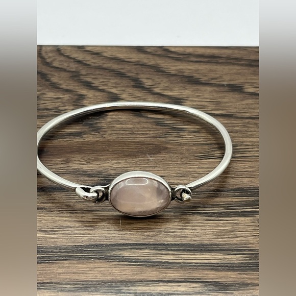 Sterling Silver and Light Pink Quartz Minimalist Bracelet - Picture 2 of 12